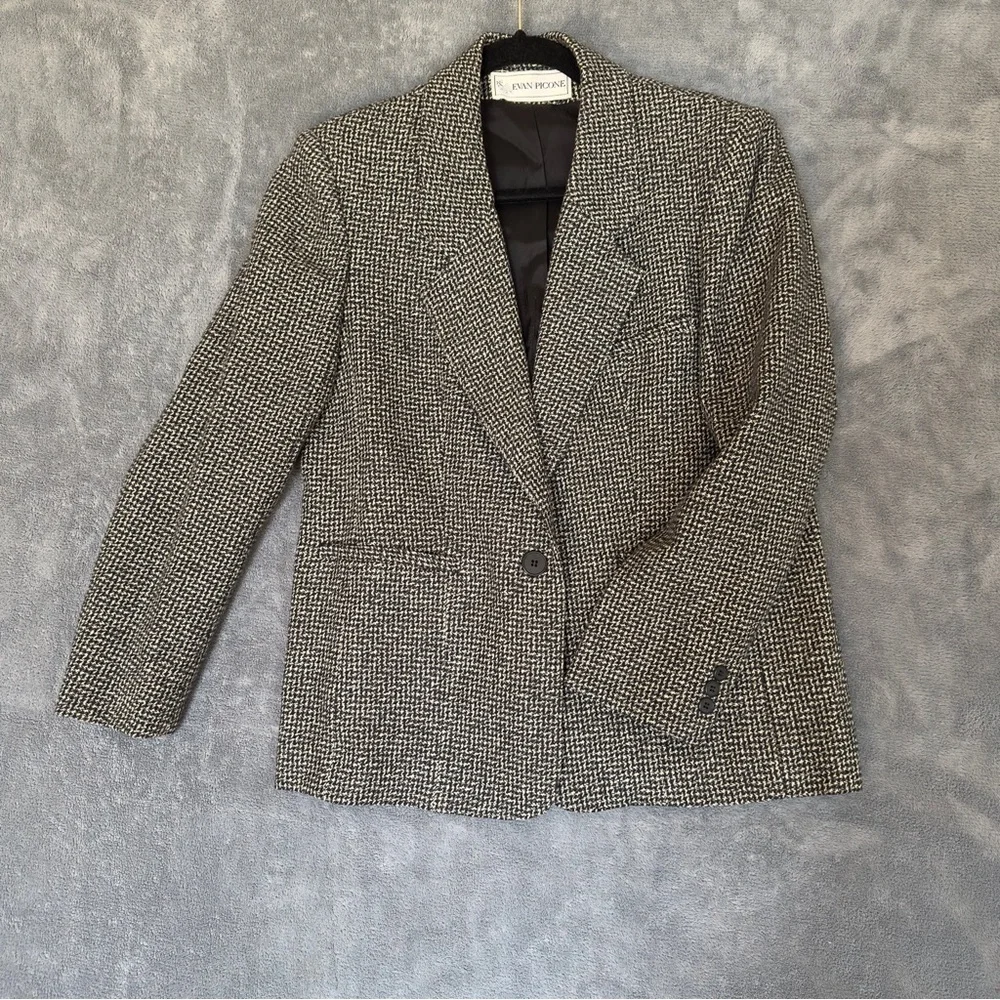 Evan Picone Wool Herringbone Black and White Blazer size 8 Vintage made in USA